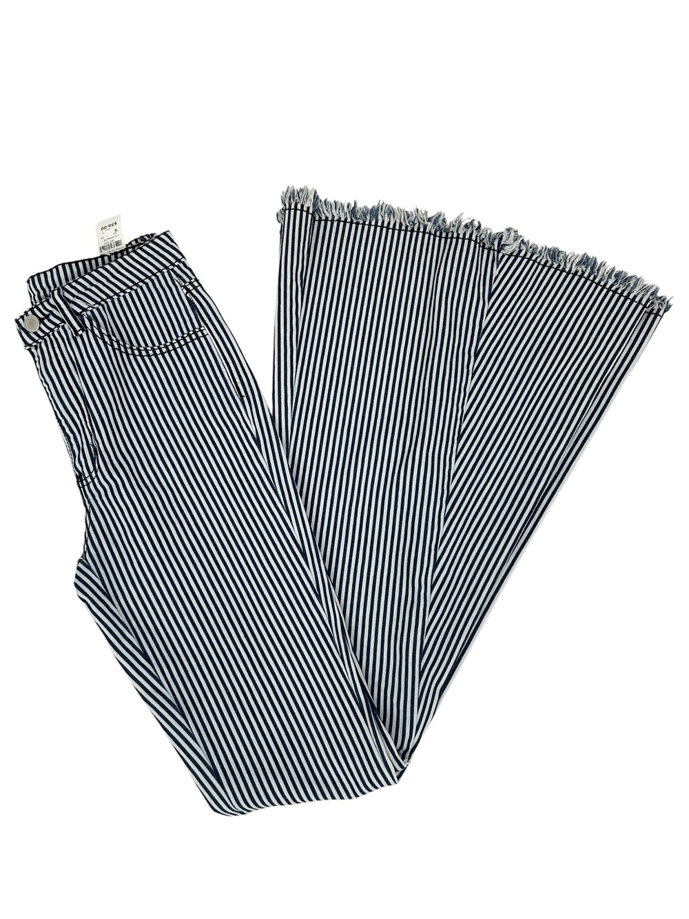 NWT Saints & Hearts High Rise Extreme Flare Striped Jeans Frayed Hem S